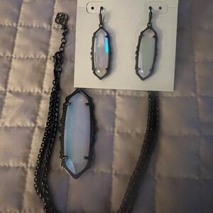Kendra Scott opalite/gunmetal Fran earrings w/matching necklace, gorgeous set